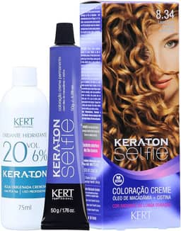 Keraton Coloração Permanente Em Creme Para Cabelos Com Cistina E Óleo De Macadâmia Selfie 50G Nº 8.34 Louro Claro Dourado Acobreado