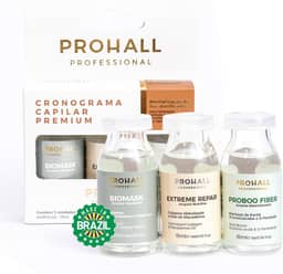 Prohall Cosmetic Kit Mascarilla de Tratamiento Cronograma Capilar Premium com 3- Ampolas Tratamiento de Proteínas para Cabello 1.5FLOz