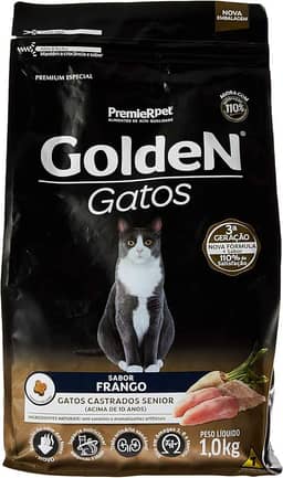 Premier Pet, Ração Golden para Gatos Sênior Castrados sabor Frango - 1kg