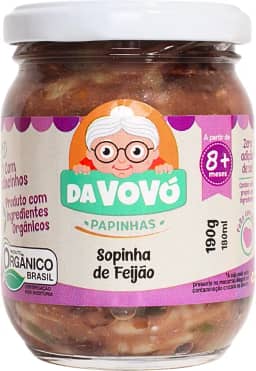 Da Vovó, Papinha Infantil, Linha + 8, Orgânica, Sabor Sopinha de Feijão, 100ml