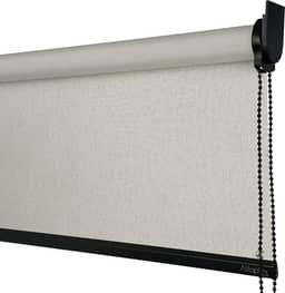 Cortina Persiana Rolo Blackout Linho Natural SOB MEDIDA comando lado DIREITO (SEM BANDÔ) (Linho Natural - Acabamento Preto, 1,30 (lar) x 1,40 (alt))