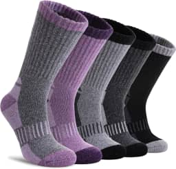 Meias femininas de lã merino para caminhadas térmicas quentes para botas de inverno meias de cano médio para trabalho e caminhada, 5 pares