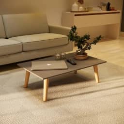 Mesa de Centro Moderna, 80 x 42 cm, Tampo MDF, Pés em Madeira Maciça, Altura 32,5 cm (Cinza)