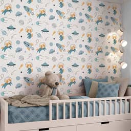 Papel de Parede Adesivo Infantil Gatinho Astronauta