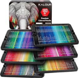 KALOUR Conjunto de 180 lápis de cor para artistas adultos - núcleo macio de pigmento rico -12 lápis metálicos - ideal para colorir, desenhar, esboçar, misturar sombras, cores vibrantes (caixa de lata)