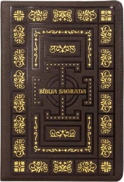 Bíblia Sagrada Católica, Letra Grande, Molduras, Couro-soft marrom, Leitura Perfeita