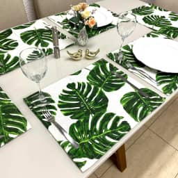 Jogo Americano Retangular 8 Lugares - Tecido - Mesa Posta (Tecido Costela Verde)