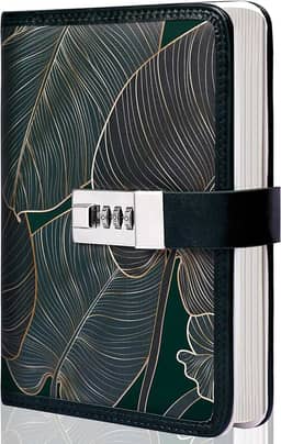 CAGIE Diário digital com combinação de fecho, 224 páginas, diário de segredos bloqueáveis, design de folhas impressas para adultos, 12 x 18 cm, verde