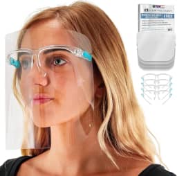 TCP Global Salon World Safety Face Shields com armação de óculos (pacote com 4) – Escudos de proteção ultra transparente para proteger os olhos, nariz, boca – Protetor de plástico PET antiembaçante