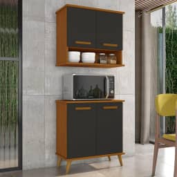 Kit de Cozinha Mavi – Balcão + Armário Aéreo para Transformar Sua Cozinha (Cedro/Preto)