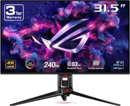 ASUS ROG Swift Monitor de jogos OLED 4K de 32 polegadas (PG32UCDM) - UHD (3840 x 2160), QD-OLED, 240Hz, 0,03ms, compatível com G-SYNC, dissipador de calor personalizado, filme de grafeno, 99% DCI-P3,