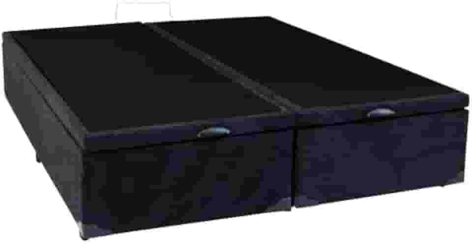Cama Box Baú Queen Bipartido Blindado Suede Preto Com Pistão A Gás