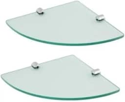 Kit 2 Prateleiras de Vidro Incolor de Canto para Banheiro 30cm com 2 Suportes Design Moderno, Ideal para Organizar Produtos de Higiene e Decorar com Elegância e Funcionalidade