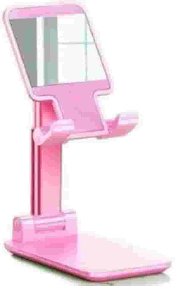 Suporte Retrátil Ajustável para Celular, Tablet e iPad – Portátil, Resistente e Rotativo até 72° | Versão Rosa com Espelho, Ideal para Mesa de Trabalho, Estudo e Maquiagem (Rosa)