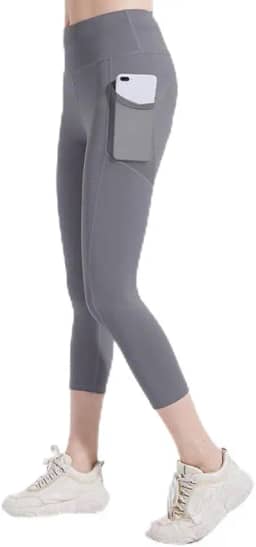 Leggings femininas de cintura alta com bolsos – Macia, elástica, comprimento total/calça capri para ioga