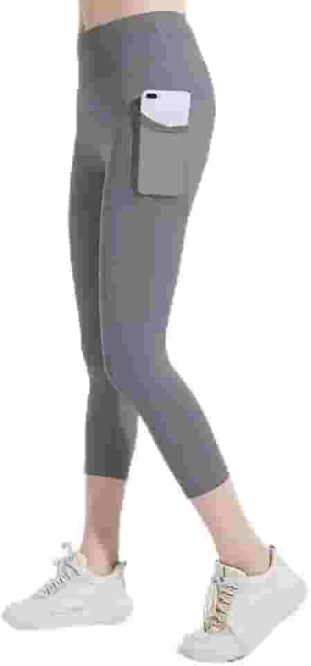 Leggings femininas de cintura alta com bolsos – Macia, elástica, comprimento total/calça capri para ioga