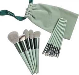 Kit de Pincéis de Maquiagem Profissional 13 Peças Cerdas Sintéticas Macias Cabos ergométrico Estojo Organizador Pincéis para Rosto e Olhos Completo (Verde)
