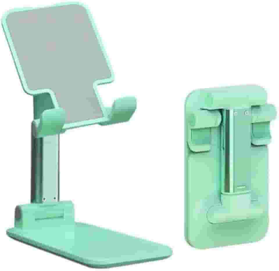 Suporte Retrátil Ajustável para Celular, Tablet e iPad – Portátil, Resistente e Rotativo até 72° | Versão Rosa com Espelho, Ideal para Mesa de Trabalho, Estudo e Maquiagem (Verde)