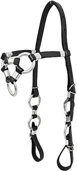 Cabeçada Couro 3 Argolas Testeira Para Cavalo (Preta)