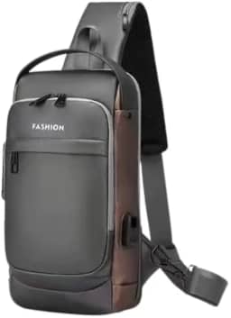 Mochila Transversal Masculina Anti-roubo Com Carregador USB Com Cadeado Pochete Transversal Esportes Viagens Bolsa de Peito à Prova D'água Shoulder Bag (Preta com Dourado)