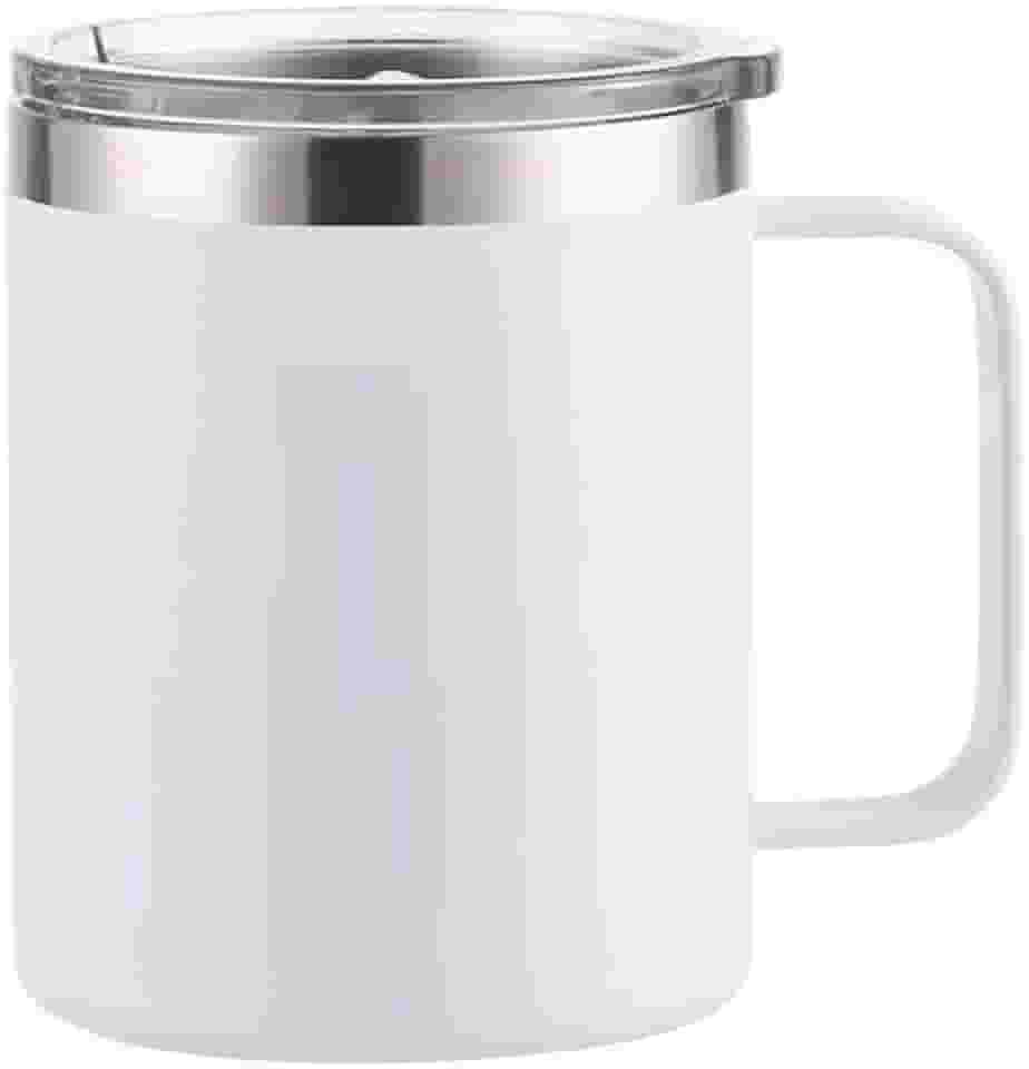 É PERFEITA- Caneca Térmica c/Alça 360ml e Tampa Acrilica Antivazamento –Isolamento Parede Dupla, Bebidas Quentes Frias por Horas, Design Portátil, Acabamento Fosco (Branco Alpino, 360ml)