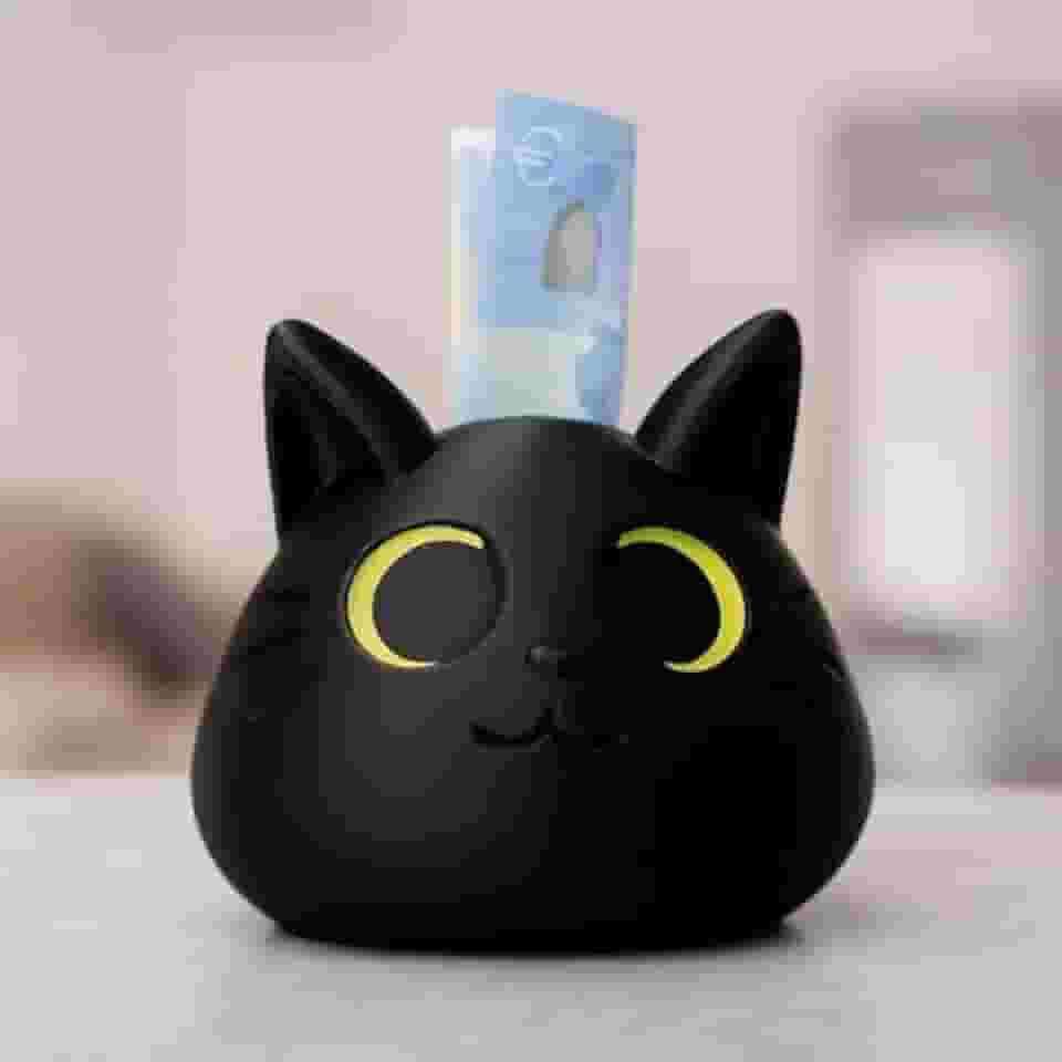 Cofre Decorativo Formato Gato para Moedas e Dinheiro, Cofrinho Kitty