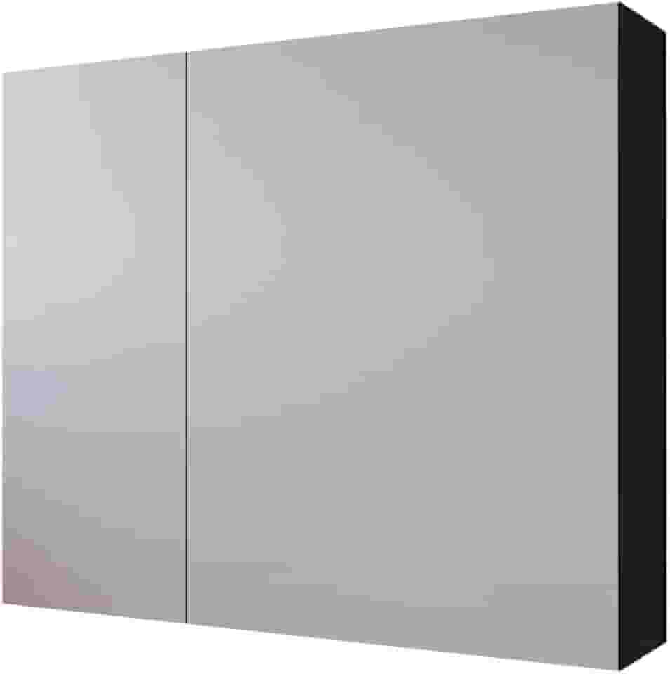 Espelheira Suspensa Klein Moderna com Prateleiras para Banheiro - JM3 Móveis (Preto/Nature)