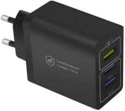 Gshield Carregador de Parede Universal Turbo Triplo 3 Portas USB A, Potência de até 18W Fast Charge e Qualcomm 3.0 (Preto)