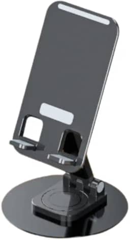 Suporte Ajustável Universal para Celular e Tablet, Base Antiderrapante, Dobrável 360°, Altura Regulável, Alumínio, Prata