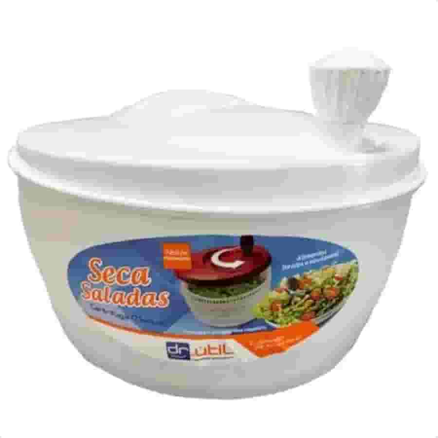 Centrifuga Seca Saladas Secador de Vegetais Folhas Legumes Manual com Tampa, Plástico Transparente (Branca)