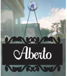 Placa Decorativa Aberto/Fechado Preta Em Mdf com Ventosa