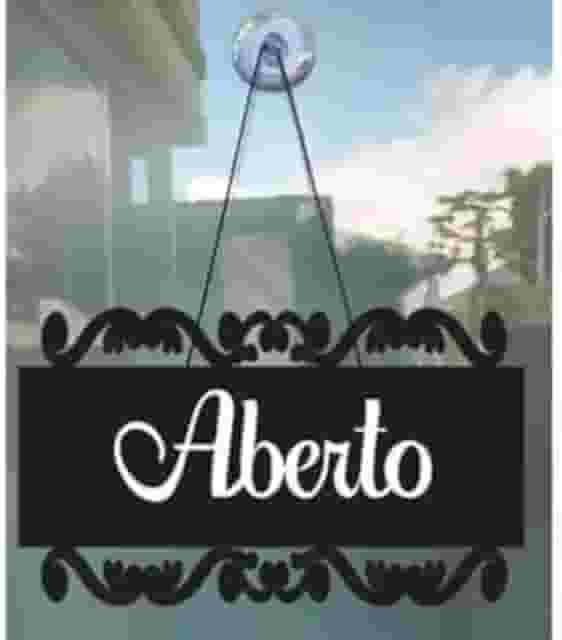 Placa Decorativa Aberto/Fechado Preta Em Mdf com Ventosa