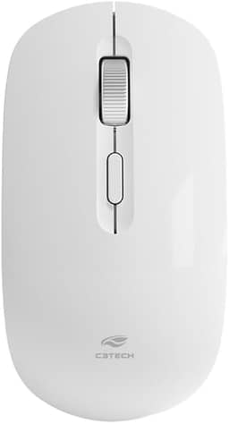 Mouse Sem Fio C3Tech M-W80WH Branco bateria Recarregável, Ergonomico, Ambidestro, Botão Scroll Metálico, 1600 DPI, Silencioso, Compatível com Windows, Linux, MacOS