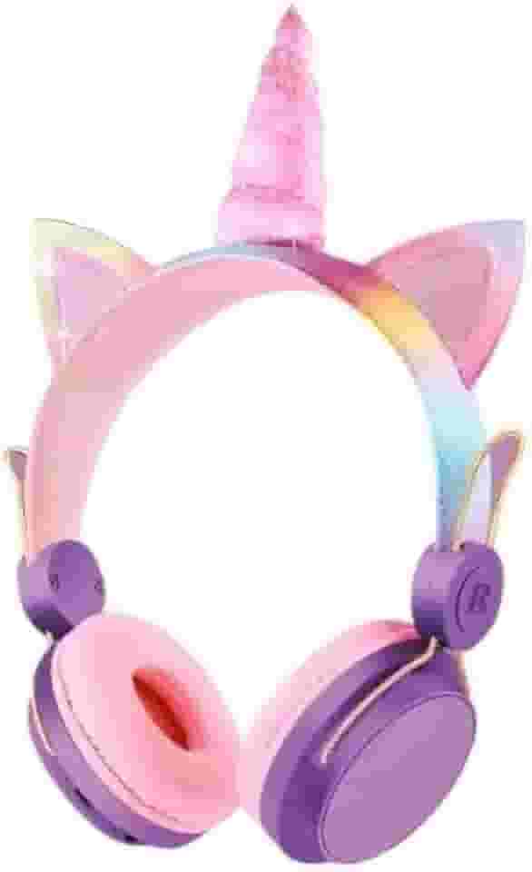 Fone de Ouvido Bluetooth 5.0, Rosa, Sem Fio com Microfone, Design Unicórnio, Dobrável, 12 Horas de Bateria, para Crianças e Adolescentes.