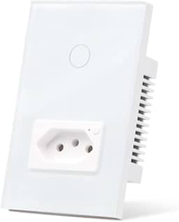 Interruptor Inteligente WiFi com Tomada Interruptor Smart Sem Fio Doméstico Multifuncional Controle Remoto de Eletrodomésticos Por Celulares com neutro 1+1 Tomada Branco