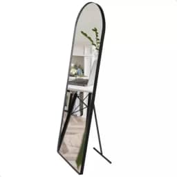 Espelho Decorativo Vitral com Suporte de Chão Estilo Moderno para Sala Quarto ou Hall – 150x50cm (Preto)