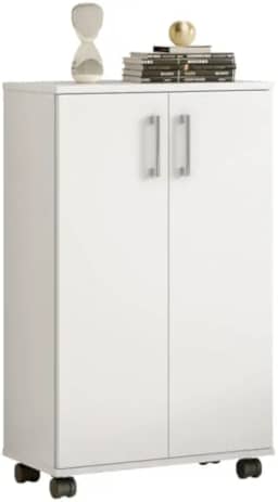 ARMÁRIO MULTIUSO COM RODAS 2 PORTAS ORGANIZADOR COZINHA ESCRITÓRIO LAVANDERIA(Branco Brilho)