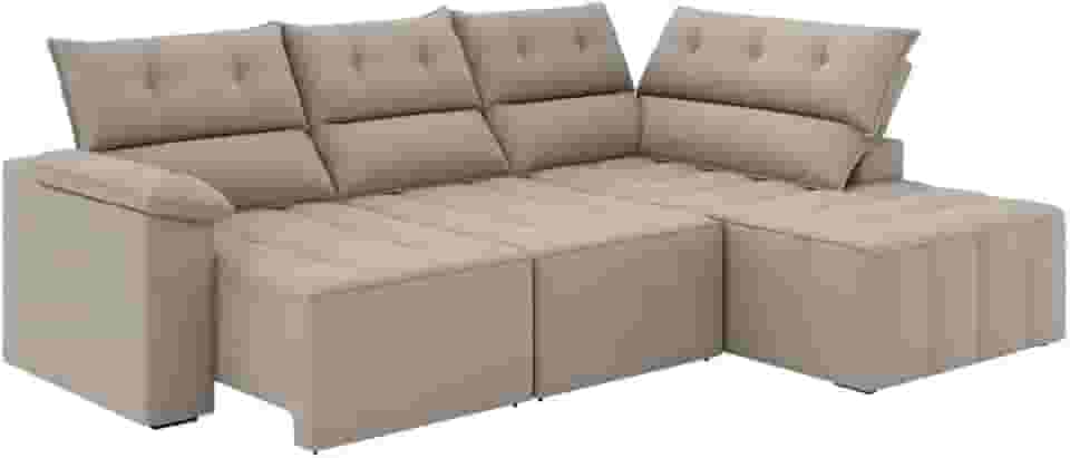 Sofá de Canto Retrátil e Reclinável 4 Lugares Santorini Veludo Luizzi (Capuccino)