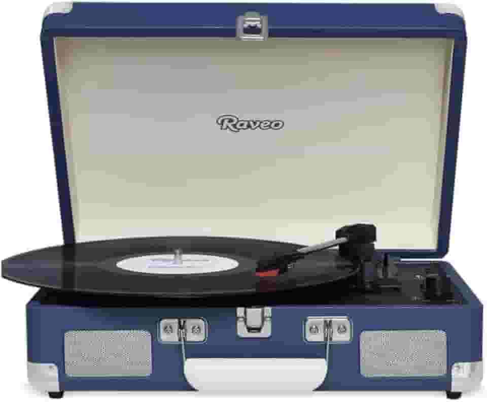 Vitrola Toca Discos Vinil Retro Bluetooth Usb Auxiliar Reproduz E Grava Em Mp3 Bivolt Vintage Azul Raveo Sonetto Chrome Chrome Navy