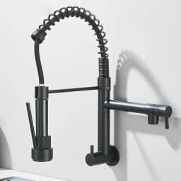 TINICO Torneira de Cozinha Gourmet,Aço Inoxidável Água Fria Única Com Misturador de Extraível,Bicos Duplos Torneira de Parede,Rotação 360,Preto