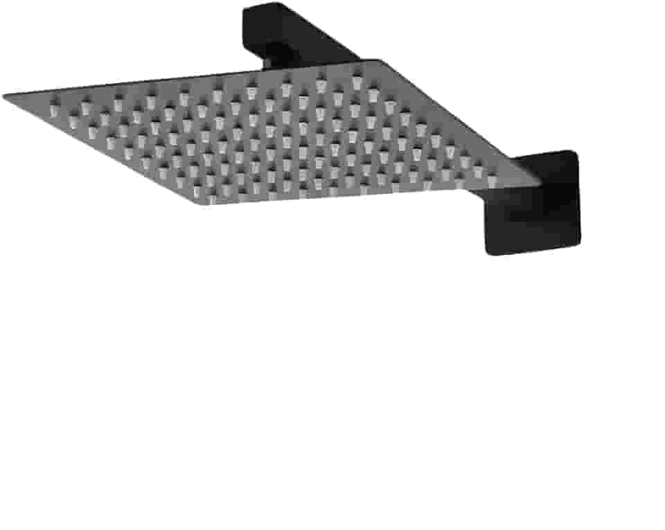 Ducha De Banho Quadrado Luxo Slim 20x20 cm Inox Com braço De Parede Piscina Chuveiro Chuveirão Solar Para Jardim E Área Externa PRETO - FONSES