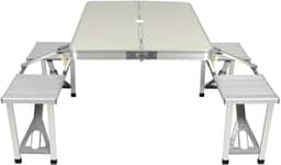 Mesa Dobrável de Alumínio Com 4 Banquetas Para Camping Vira Maleta