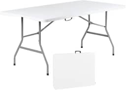+gardenlife - Mesa dobrável de 1,8 m | Mesa para eventos de plástico resistente com alça de transporte | Sem necessidade de montagem | Portátil com trava lateral | pernas de aço revestidas com pó