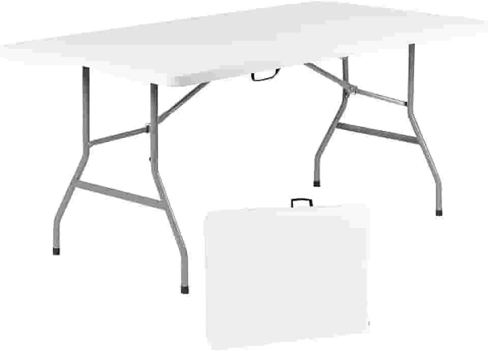 +gardenlife - Mesa dobrável de 1,8 m | Mesa para eventos de plástico resistente com alça de transporte | Sem necessidade de montagem | Portátil com trava lateral | pernas de aço revestidas com pó