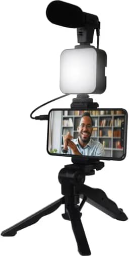 Kit Gravação Completo c/Tripé, Luz LED, Suporte Celular – Ideal para Vlogs, Vídeos e Lives Profissionais
