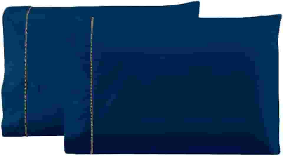 Kit 2 Fronhas Avulsas Percal Flex 200 Fios com Ponto Palito 70x50 Azul Marinho