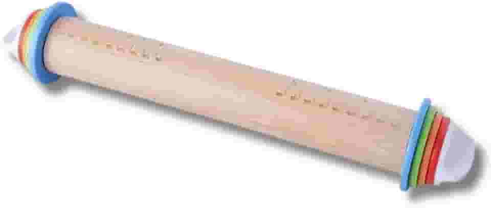 Rolo Para Massas Cilindro em Madeira Ajustável com Medidas Para Espessura da Massa com 8 Discos de Plástico