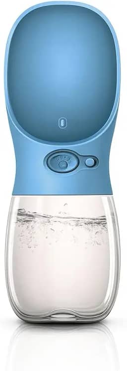Garrafa Portátil para Hidratação Pet, 350ml, Dispensador de Água com Acionamento por Botão, Bebedouro Cães e Gatos Água Comedouro Anti Vazamento Ideal para Passeios e Viagens (Azul, 350 ML)