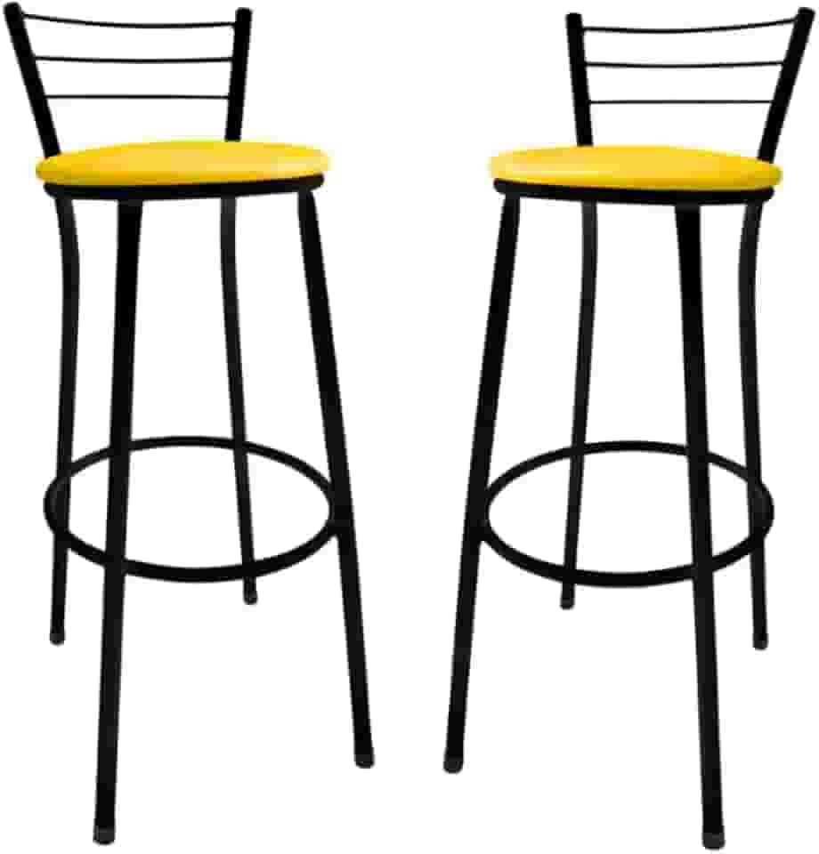 Kit 2 Banquetas Altas Bistrô para Bancada Cozinha Americana e Bar com Encosto – Banco Alto para Balcão (Amarelo)