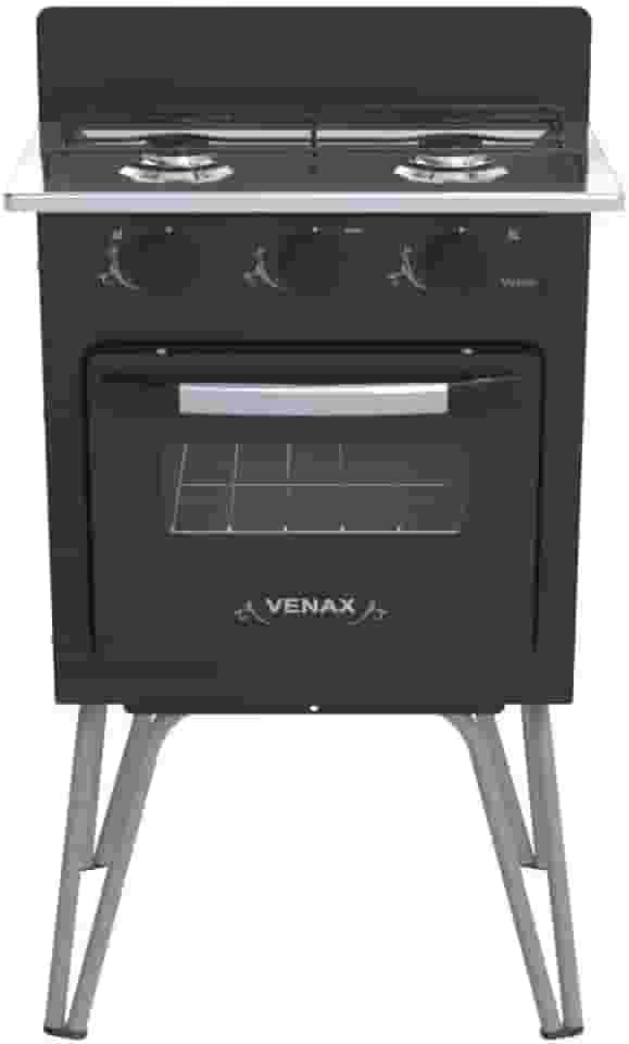 Fogao 2 Bocas Venax Gemini Vetro Preto Fosco Gas Glp